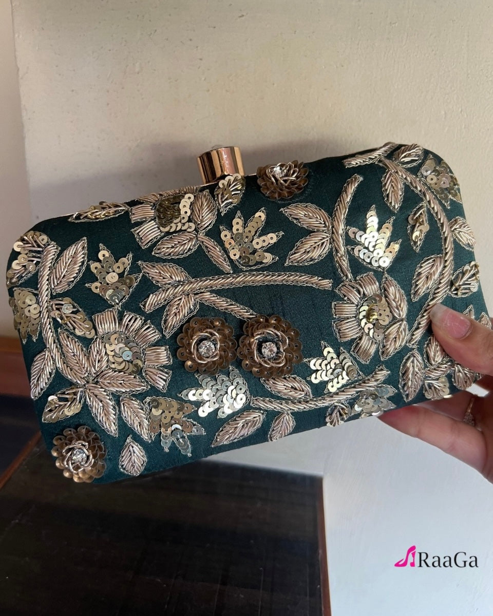 Embroidered party clutch