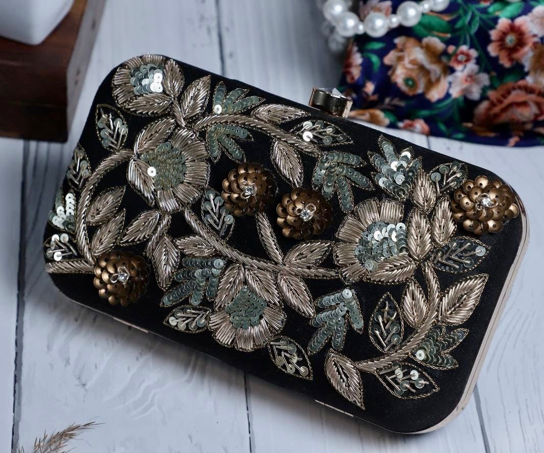 Embroidered party clutch