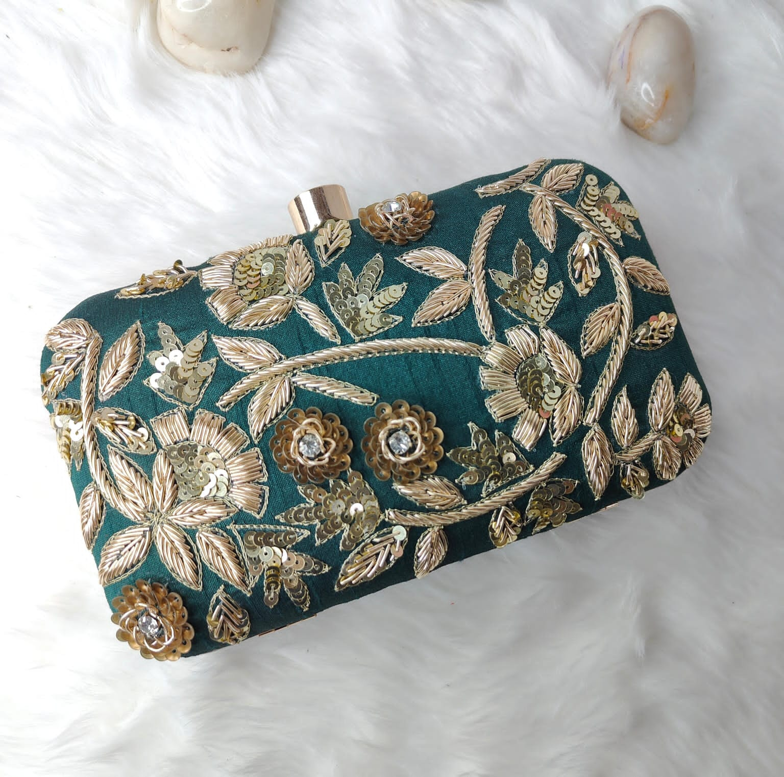 Embroidered party clutch