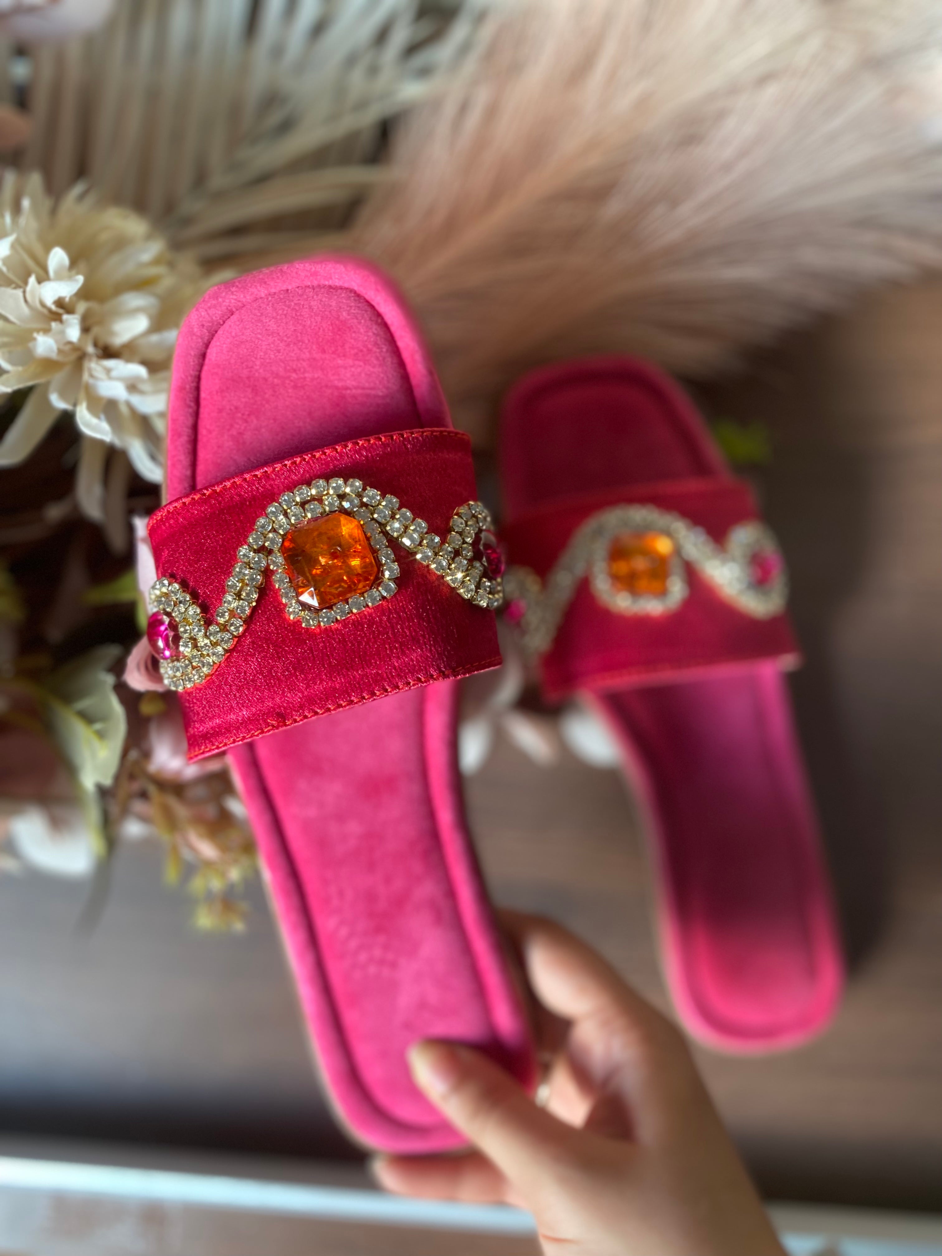 Hot Pink crystal sliders