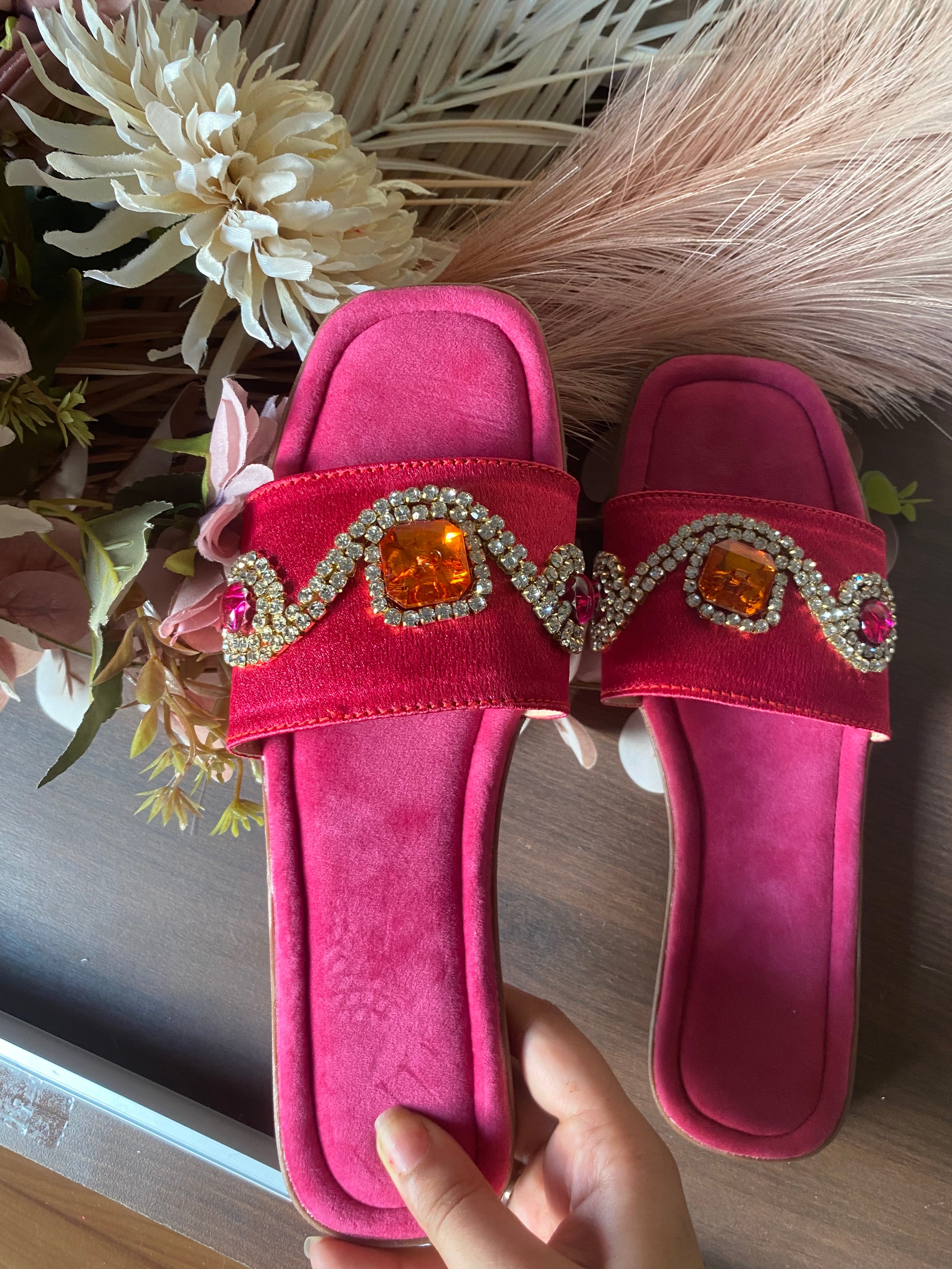 Hot Pink crystal sliders