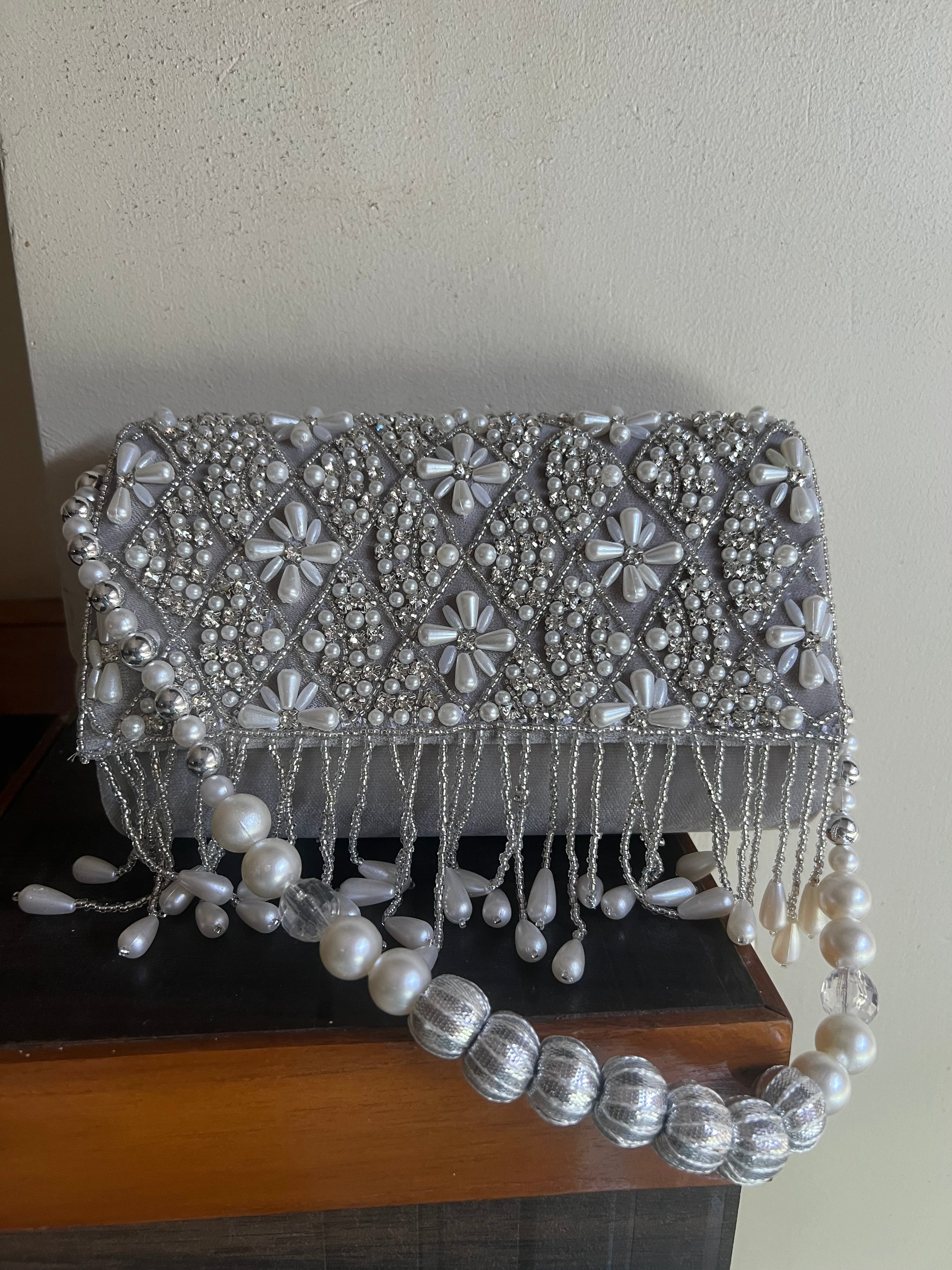 Grey pearl clutch