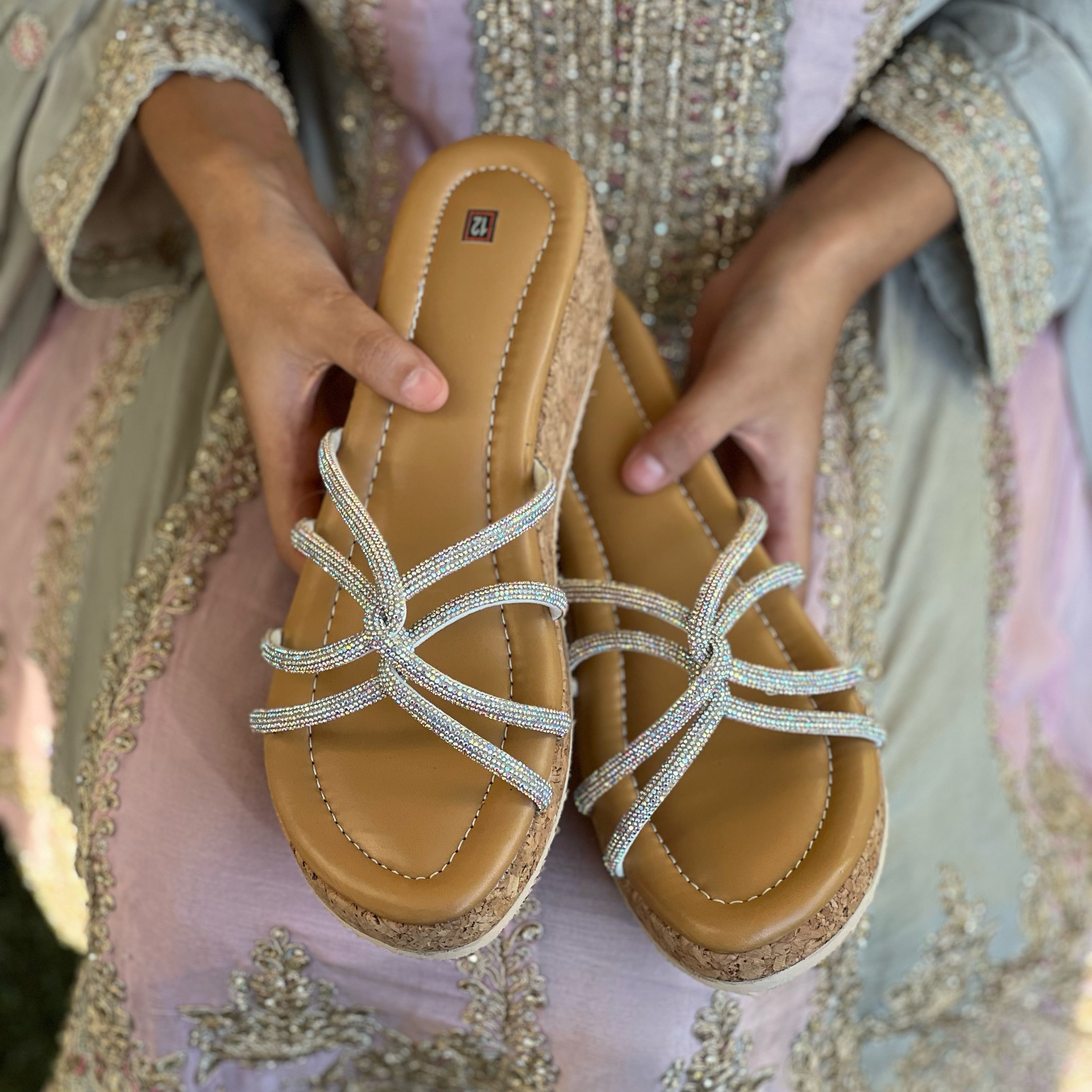 Criss cross shimmer wedges