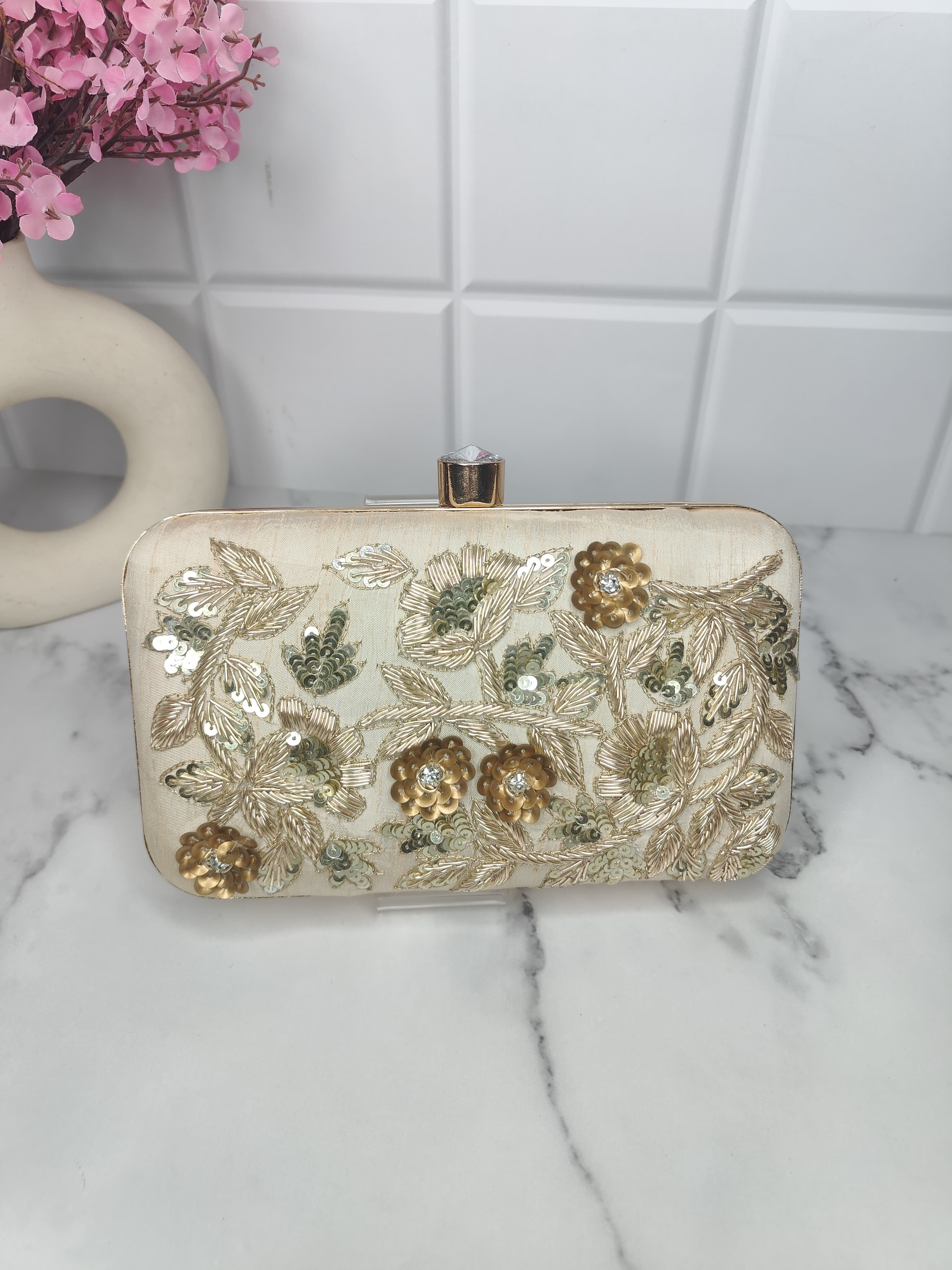 Embroidered party clutch