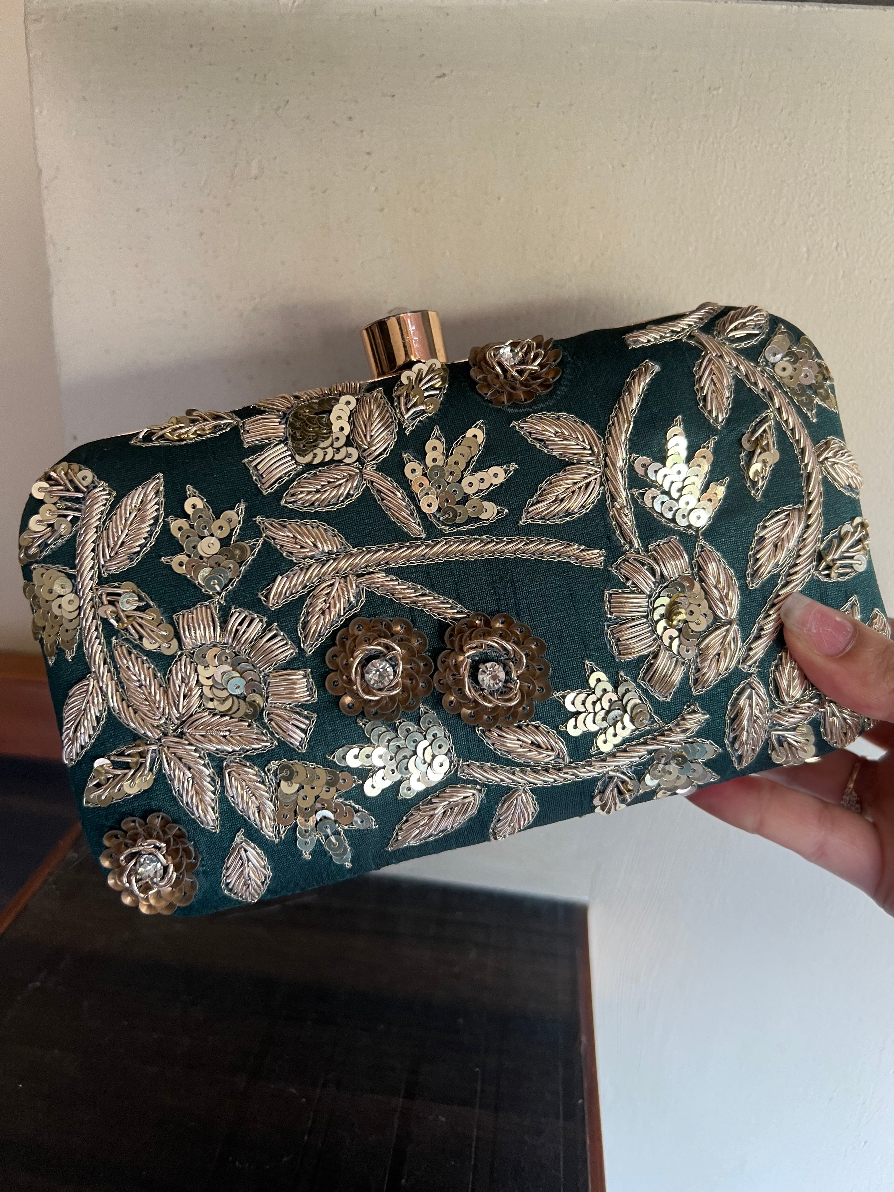 Embroidered party clutch