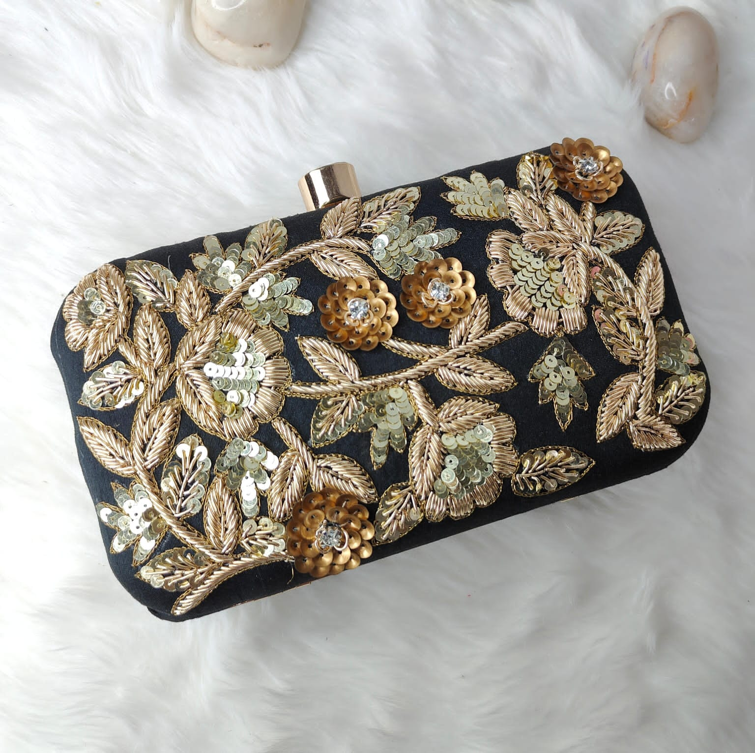 Embroidered party clutch