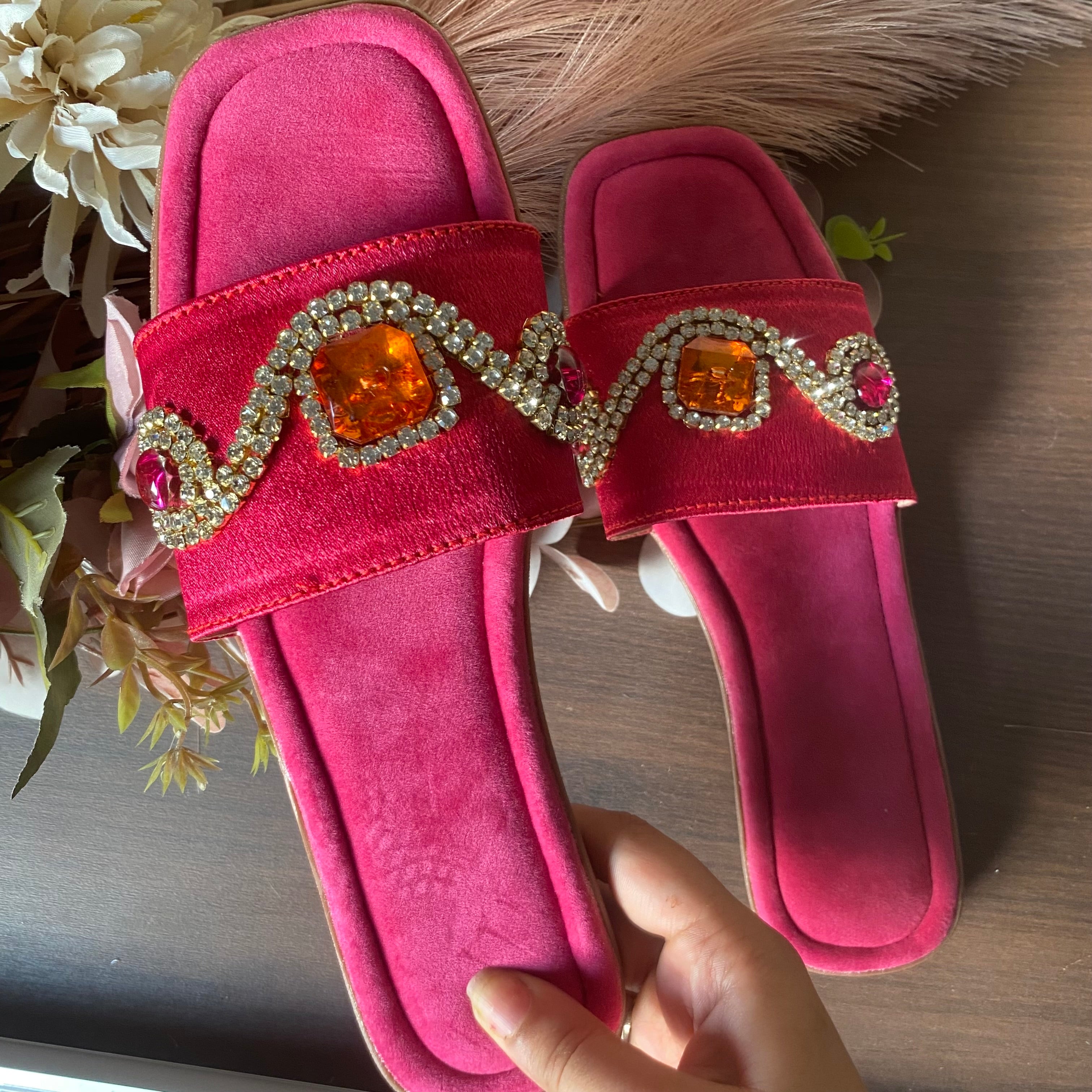 Hot Pink crystal sliders